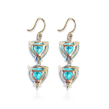Load image into Gallery viewer, Crystal Heart Drop Earrings with Lab-grown gemstones and Sterling Silver - Aqua Blue
