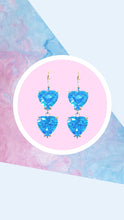 Load image into Gallery viewer, Crystal Heart Drop Earrings with Lab-grown gemstones and Sterling Silver - Aqua Blue
