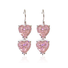 Load image into Gallery viewer, Crystal Heart Drop Earrings with Lab-grown gemstones and Sterling Silver - Pink
