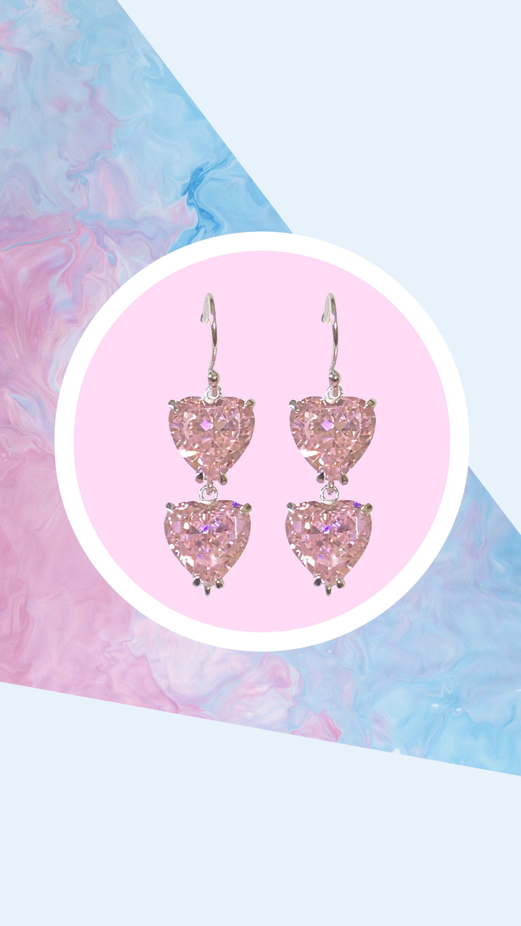 Crystal Heart Drop Earrings with Lab-grown gemstones and Sterling Silver - Pink