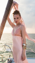 Load image into Gallery viewer, Aphrodite Silk Satin X-back evening slip dress with lace cup - Pink
