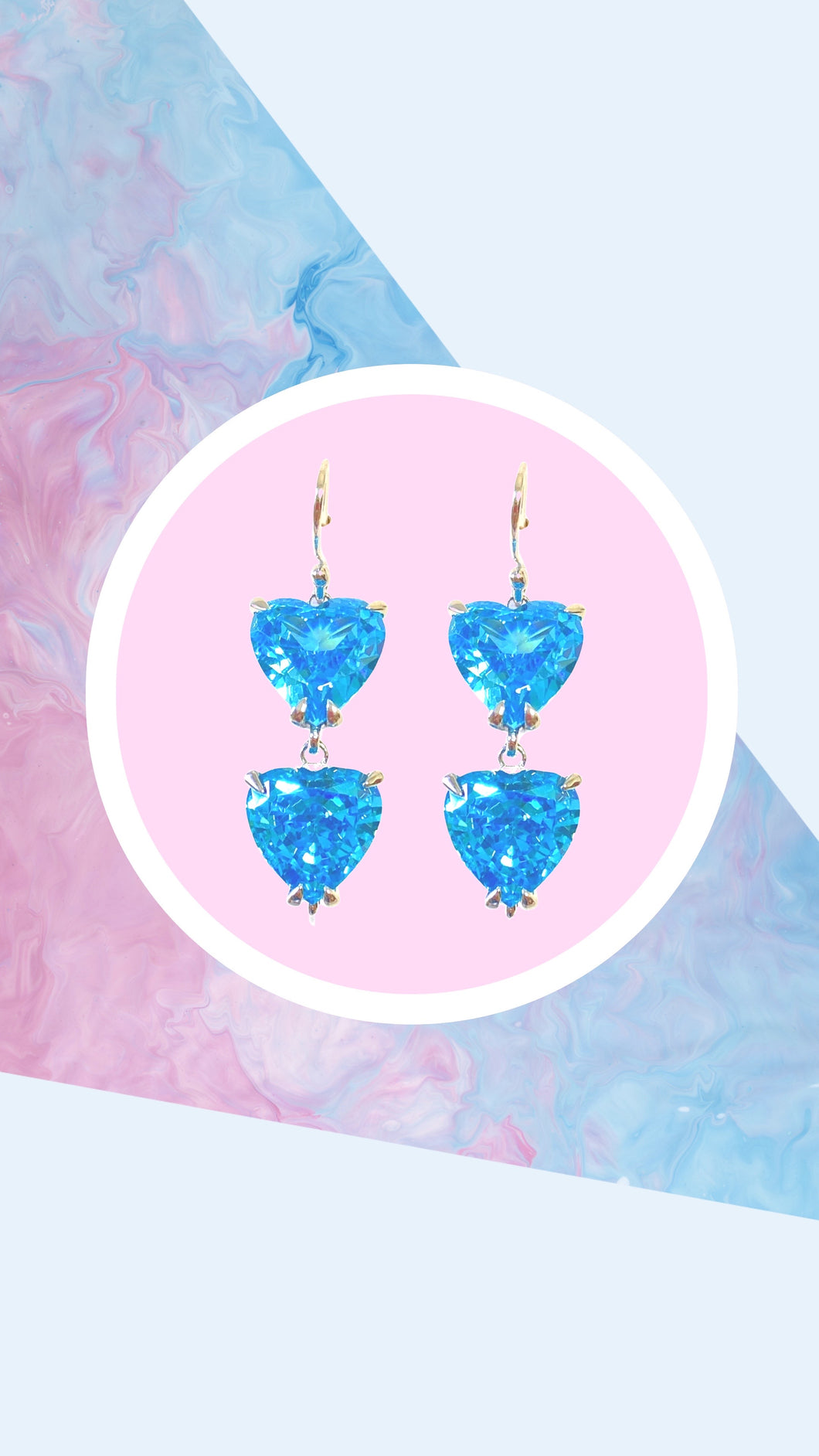 Crystal Heart Drop Earrings with Lab-grown gemstones and Sterling Silver - Aqua Blue