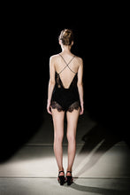 Load image into Gallery viewer, Aphrodite Chiffon &amp; Lace low draped X-back top - Black
